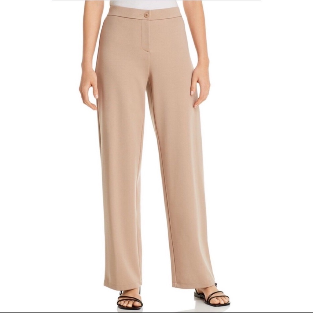 Eileen Fisher Wide Straight Leg Pants Bramble Beige L Lyocell